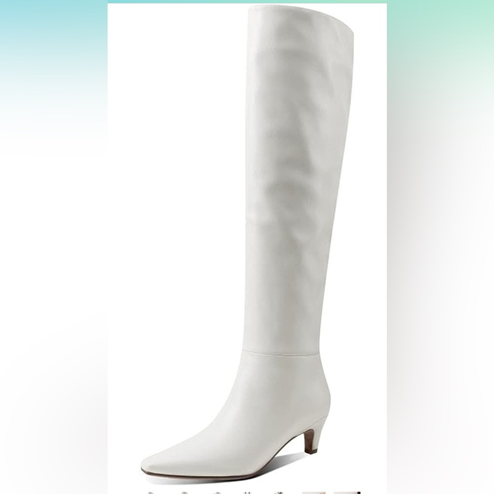 Square Toe Slip On Wide Calf Slouch Low Kitten Heel Over The Knee High Boots